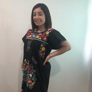 Black Hand Embroidered Mexican Dress